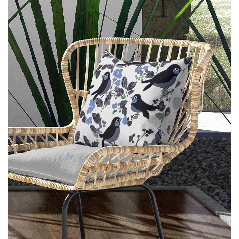 Coussin intérieur / extérieur Sweet Tweets, Bleu/gris, Carré 20 po