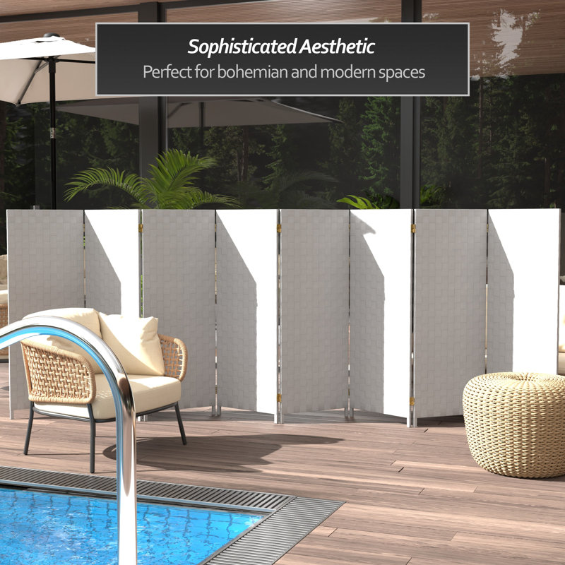 Outdoor Folding Screen, White, 8, 47" H