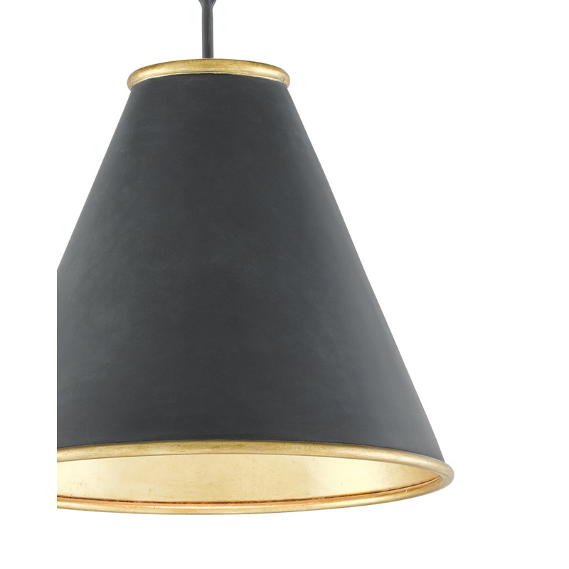 Luminaire suspendu conique 1 lumière, H 18 po x l 16 po x P 16 po, Noir et or