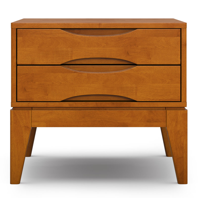 Table de bout moderne Mid-Century en bois massif avec 2 tiroirs Harper, Brun