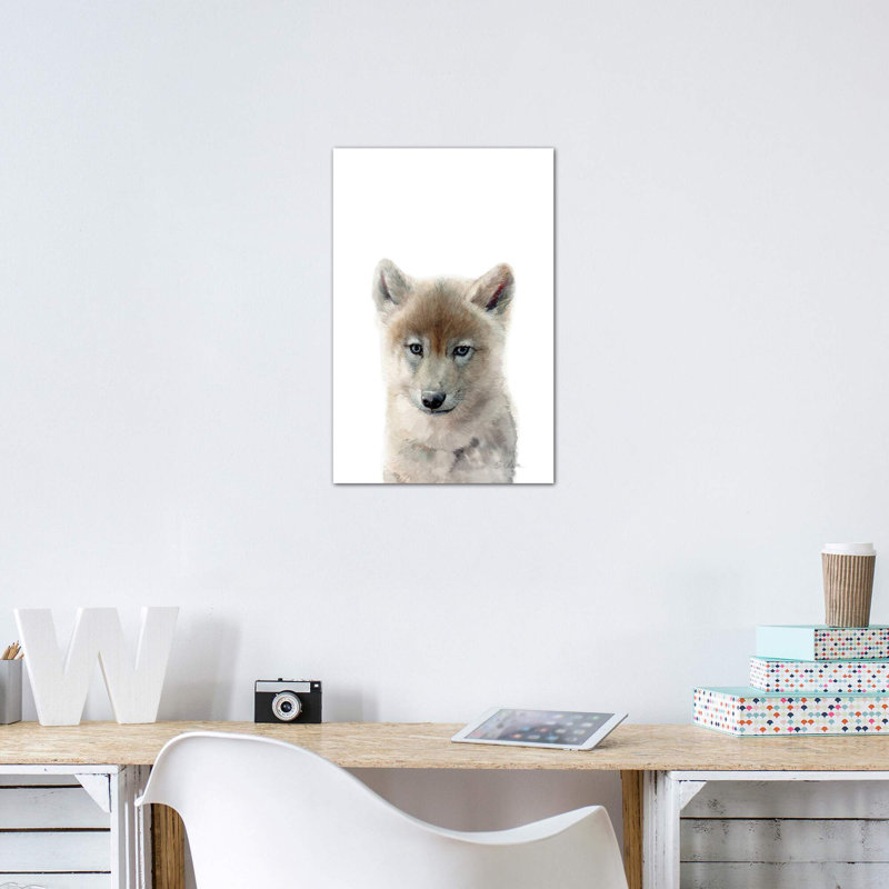 Bébé loup - reproduction d'art, H 12 po x l 8 po x P 0,75 po, Toile tendue, Pas de tapis