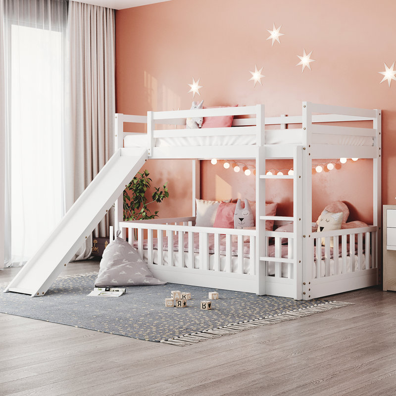 Lit superposé simple au-dessus de simple avec glissière et échelle Hemme, Blanc