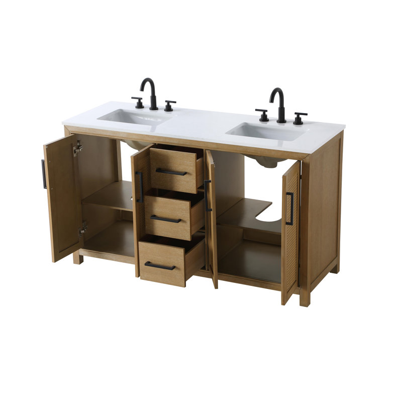 Meuble-lavabo double 60 po, Lin chêne