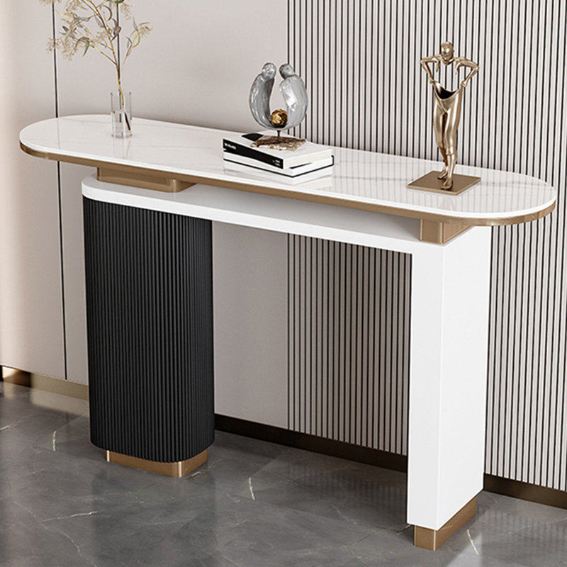 Console moderne et simple, H 33,5 po x l 55,1 po x P 13,8 po, Noir / Blanc / Doré