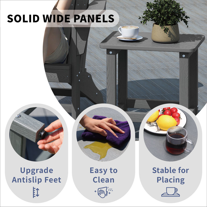 HIKHDPE All-weather Patio Adirondack Side Table Weatherproof & Durable Outdoor End Table, Gray