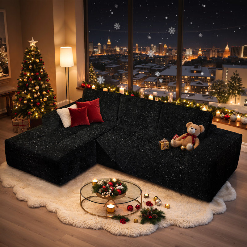 Oversize 114" L-Shaped Modular Sectional Sofa – Cloud-Like Comfort, Shimmering Fabric, Apartment, Family & Staging Friendly