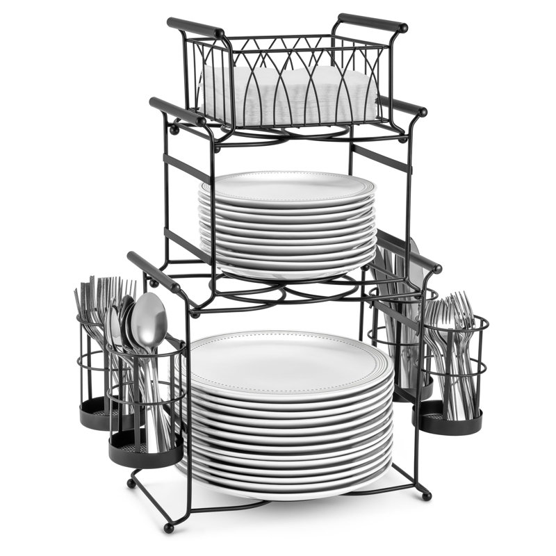 L'ensemble empilable 7 pièces comprend une plaque, une serviette et un porte-couverts, un organisateur de table amovible à 3 niveaux - idéal pour la cuisine, les repas, les réceptions, les fêtes, l'Action de grâce (noir)