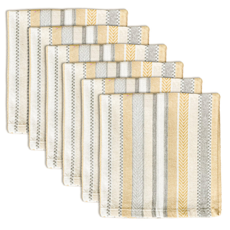 Ensemble de 6 serviettes de table en tissu rayé tissé Salsa, Beige / neutre