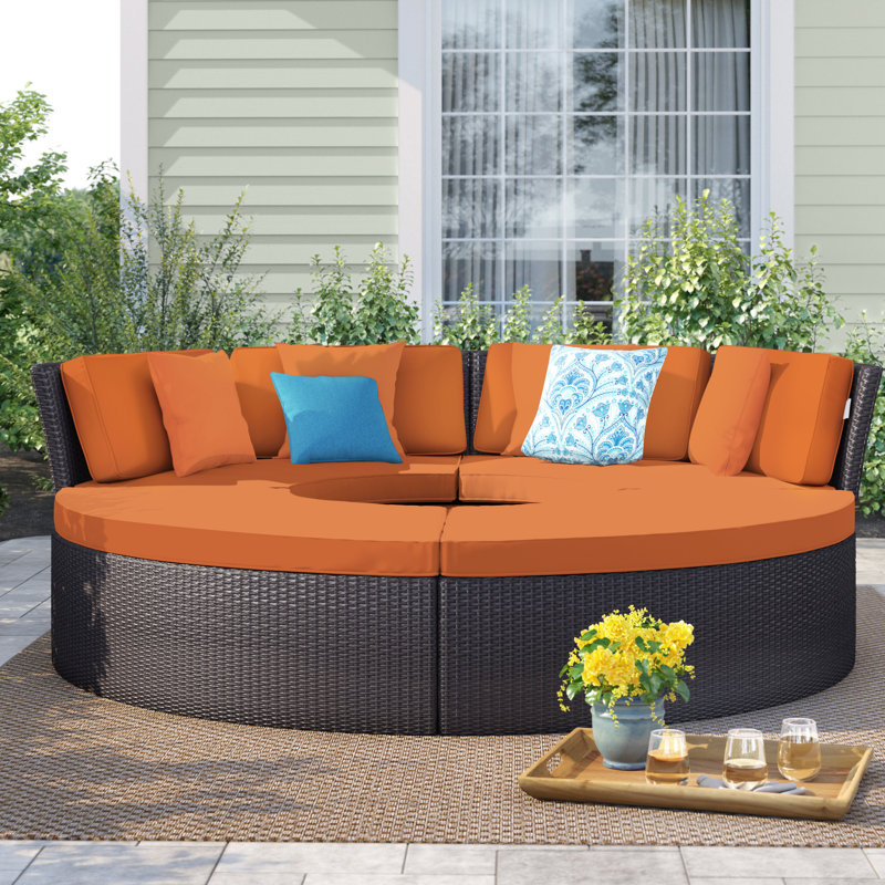 Ensemble de conversation modulaire en rotin avec coussins 5 pièces Zehra, Orange