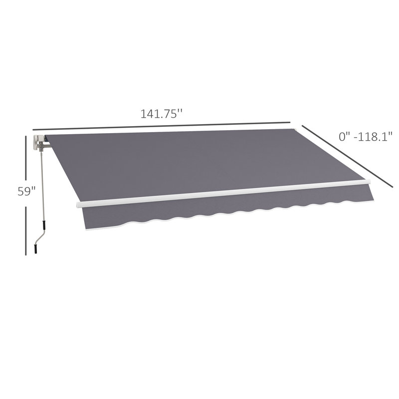12' X 10' Manual Retractable Awning Outdoor Sunshade Shelter With Adjustable & Versatile Design, Charcoal Gray