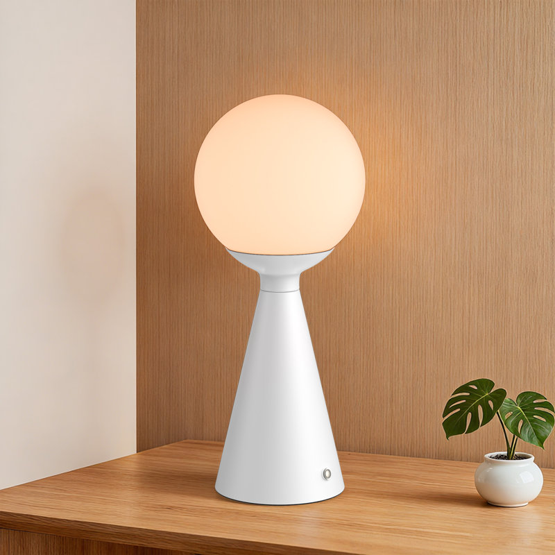 13" Modern Rechargeable Touch Led Table Lamp With Round Shade And Usb-C Charging, Matte White