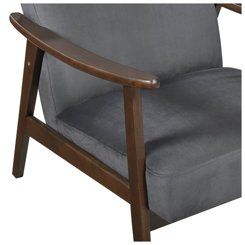 Fauteuil d'appoint moderne du milieu du siècle avec revêtement en velours gris foncé et structure en bois massif