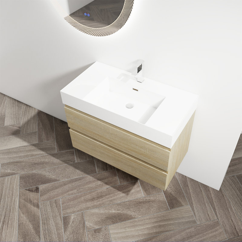 Ensemble de meuble-lavabo simple 35,4 po avec plateau Lensa, Naturel