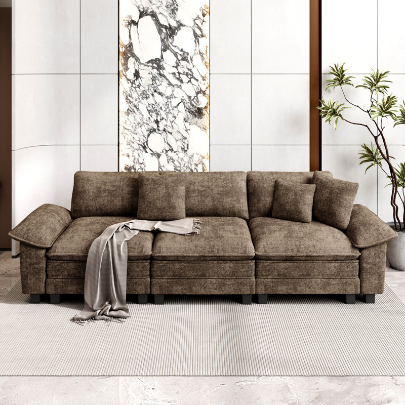 Chenille Sofa & Chaise, 3, Beige Corduroy