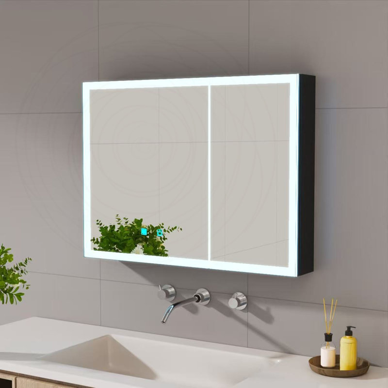 Pharmacie à DEL avec anti-buée, lumière blanche une couleur et rangement pour porte, 31.5"