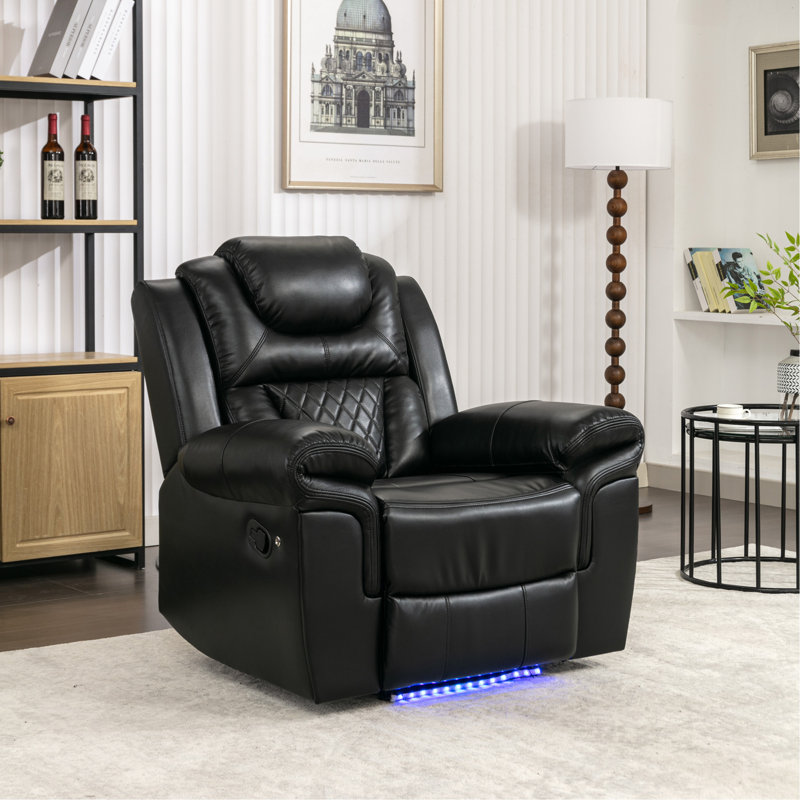 Fauteuil inclinable manuel avec bande lumineuse DEL, Similicuir noir