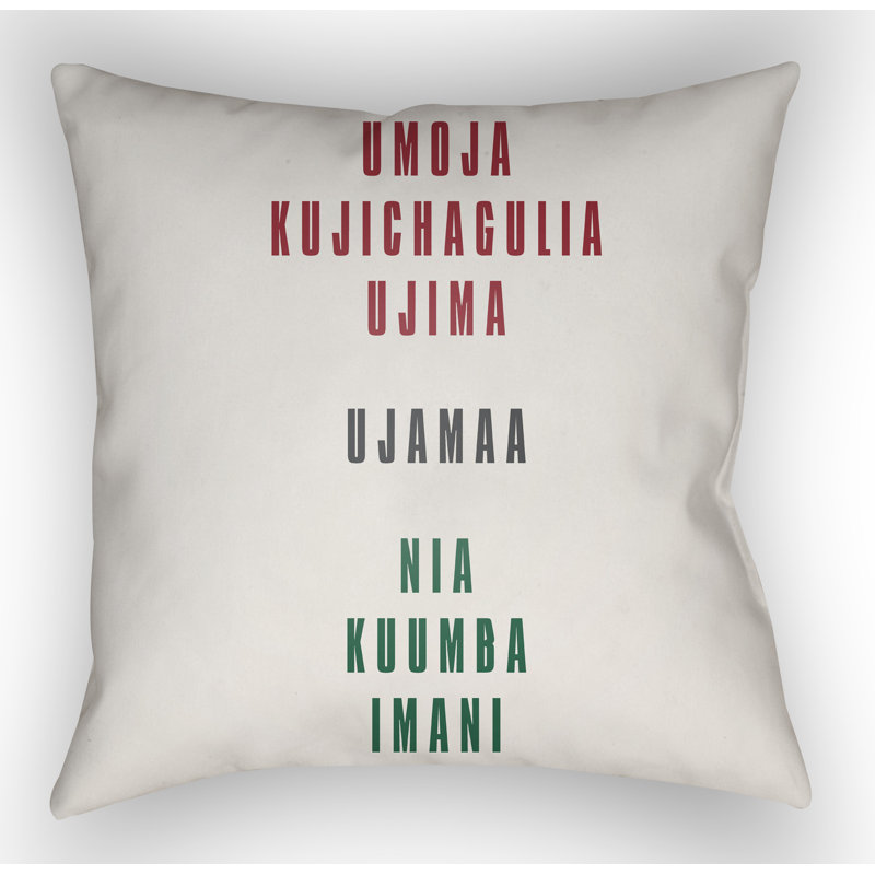 Indoor/Outdoor Throw Pillow, 20" H x 20" W x 4" D, White/Red/Black/Green
