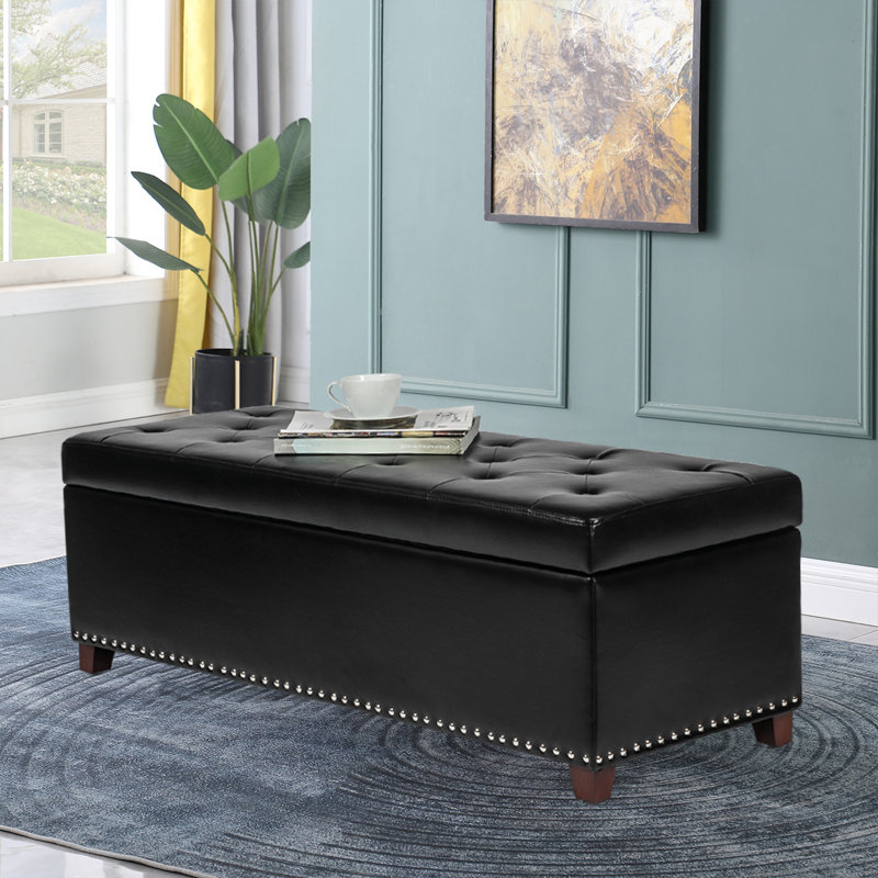 Rosaline Faux Leather Upholstered Storage Bench, Black