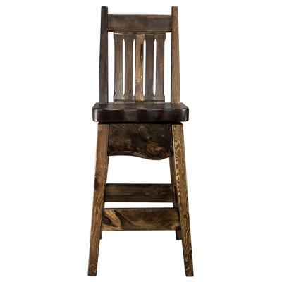 Tabouret de bar de la collection Kishea avec siège et dossier pivotants, siège d'une hauteur de 30 pouces, teinture jacobine et finition laquée transparente