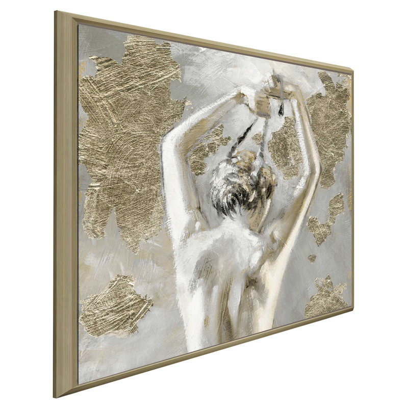 «Intime I», reproduction de peinture acrylique, H 31,5 po x l 31,5 po x P 2 po, Cadre flottant champagne
