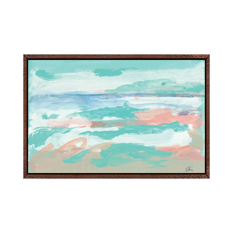 The Seahorse Beach by Jessica Mingo - Print on Canvas, Classic Brown Wood Floater Framed, 66.04cm H x 101.6cm W x 3.81cm D