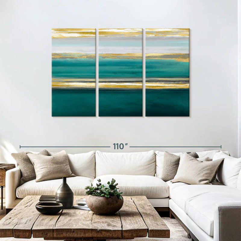 Avery Parallel Lines On Teal, 48" H x 74" W