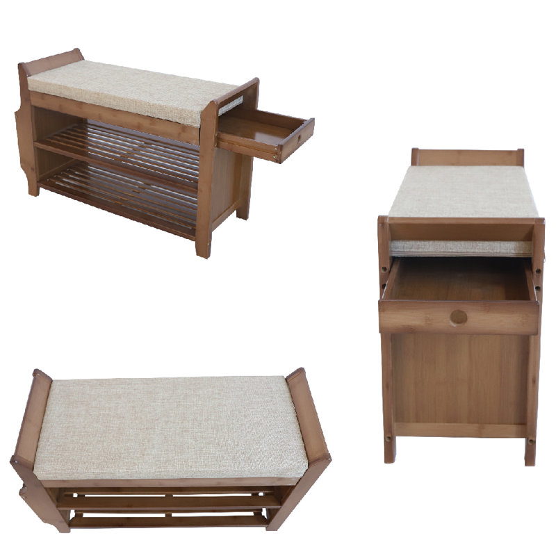 2-Tier Bamboo Shoes Rack Storage Bench With Soft Seat