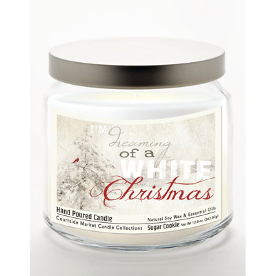 Bougie White Christmas II en pot en verre de 400 g avec couvercle en métal argenté brossé