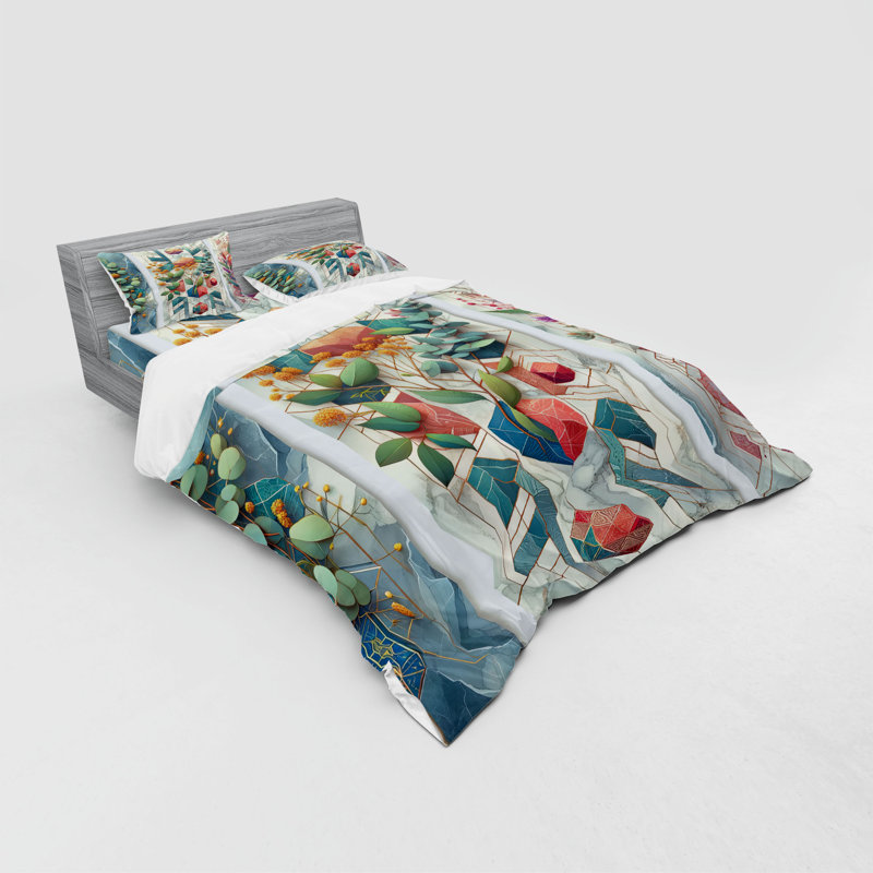 Ensemble de literie à feuilles d'eucalyptus Ambesonne et bleu sarcelle multicolore, King Duvet Cover + 3 Additional Pieces