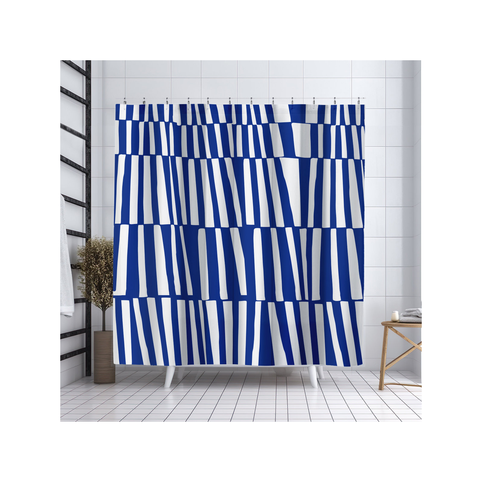 Thora Abstract Mid-Century Shower Curtain, Navy