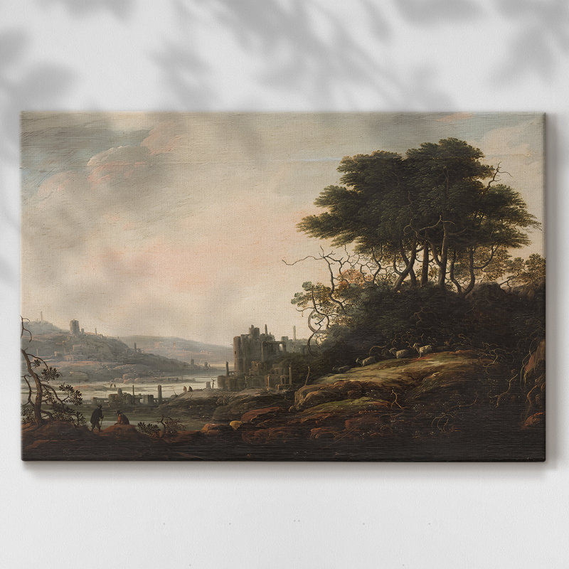 Paysage avec ruines et moutons - Abraham Bloemaert (attribué) - Toile tendue avec châssis - 17e siècle, 18 x 27