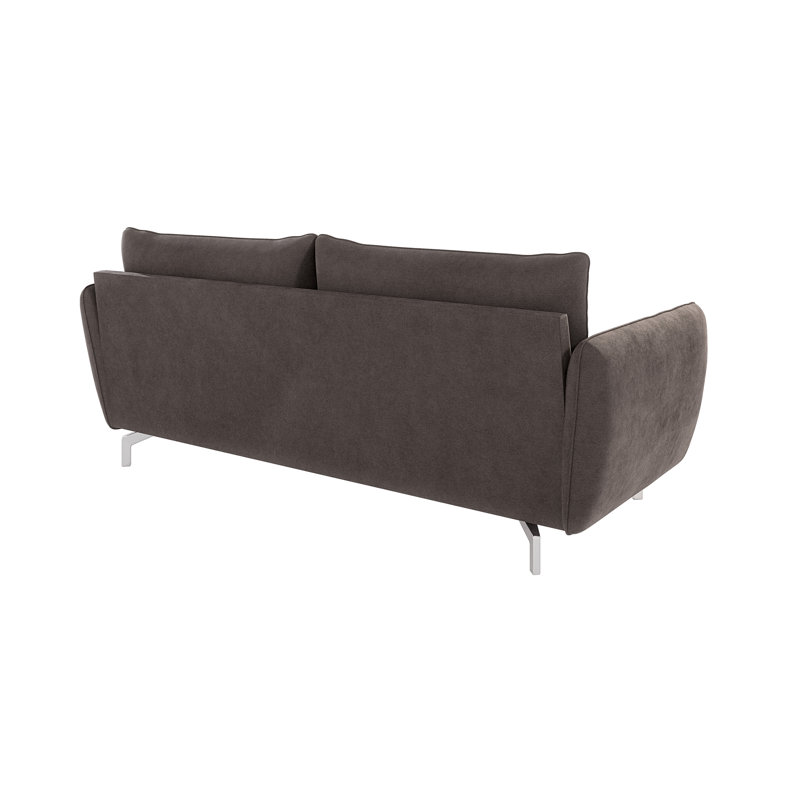 Modern Sofa 3 Seater  with Silver Metal Legs, Brown - Khaki