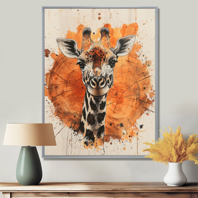 «Gesuino Silent Watcher Girafe Portrait In African Landscape II - Giraffe», art mural encadré