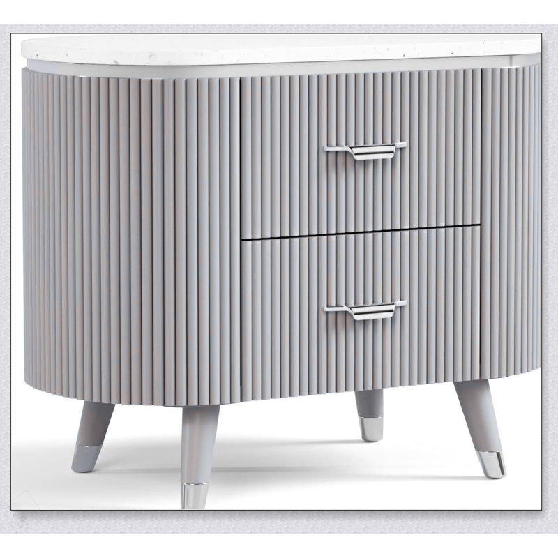 Table de chevet 1pc de style contemporain avec dessus en pierre et tiroirs à queue d'aronde française et chrome