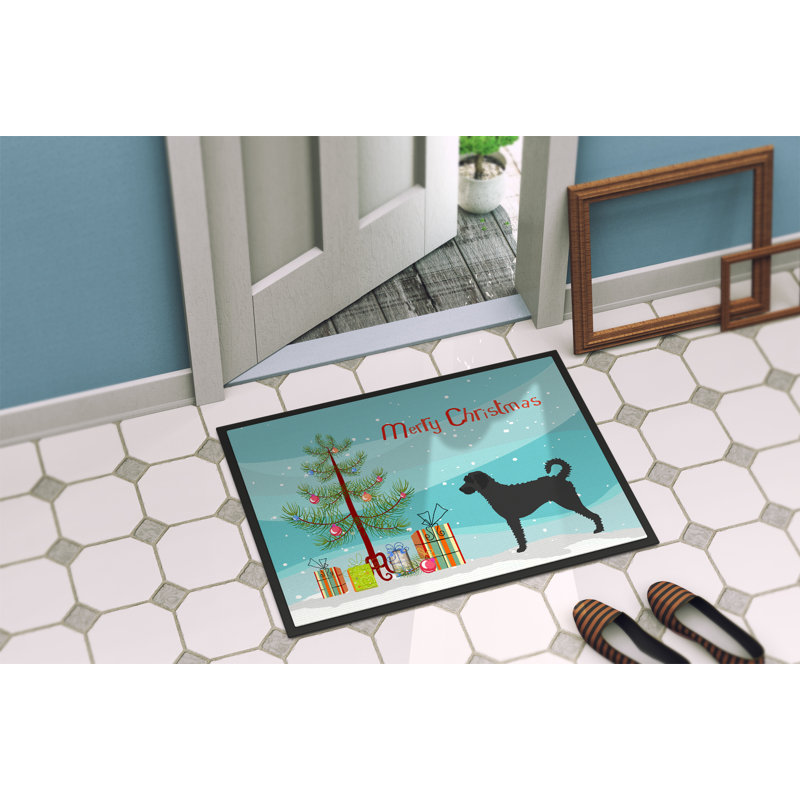 Tapis de porte pour l’extérieur antidérapant de noël labradoodle, Rectangulaire : 18 po x 27 po