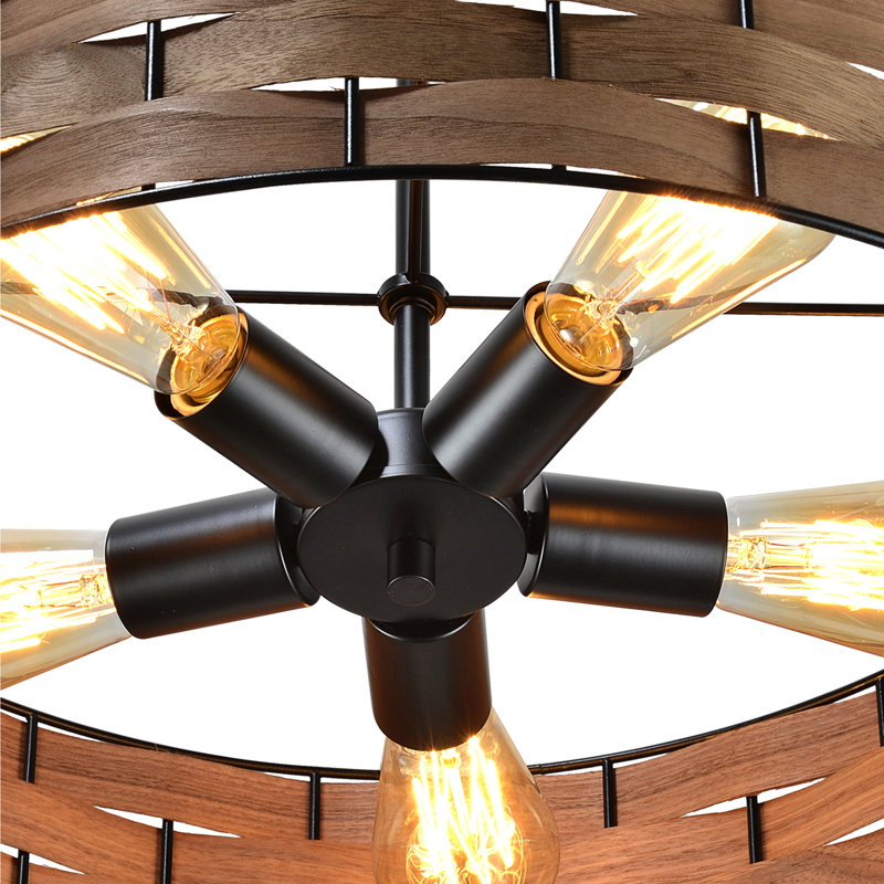 22in. 5-Light Farmhouse Wood Dimmable Drum Chandelier