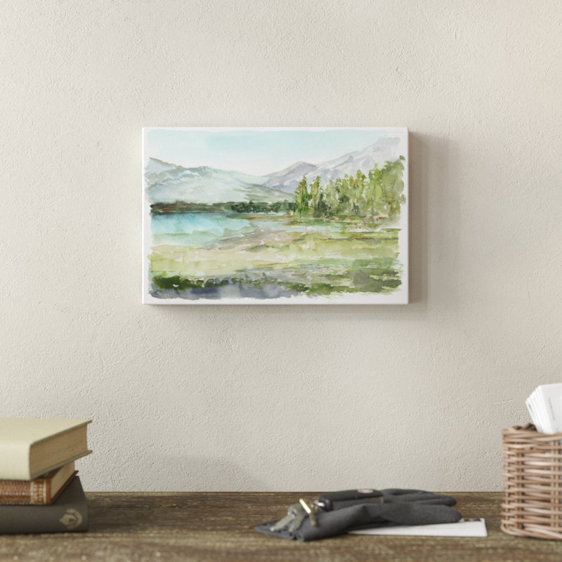 Plein Air Reservoir I by Ethan Harper - Painting on Canvas, 20cm H x 30cm W, Wrapped Canvas