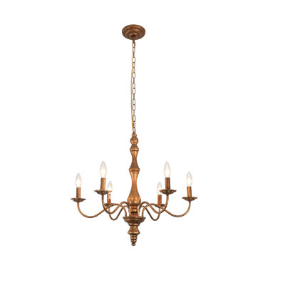 6-light Farmhouse Brass Gold Chandelier French Country