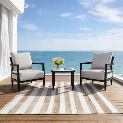 Ember Black 3-piece Aluminum Patio Conversation Set With Sunbrella Cast Silver Cushions