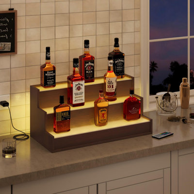 Tabletop Wine Bottle & Glass Rack, Wine Stand With Remote Control, Liquor Bottle Display Shelf With Led Light And Usb Power Interface, Display Shelf by Prep & Savour