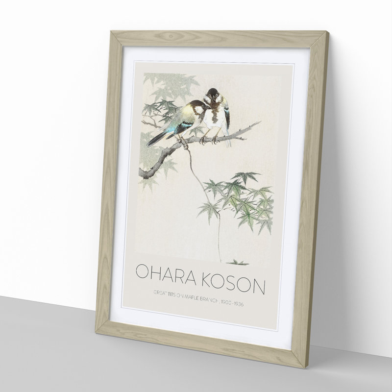 Great Tits in a Maple Tree 1 Piece Single Picture Frame Wall Art, 48cm H x 36cm W x 2cm D, Oak Framed
