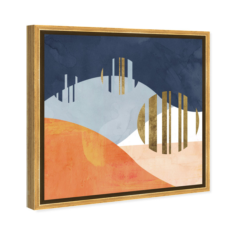 «Abstract Landscape The Desert Night Geometric», reproduction d'impression sur toile, Encadrement doré
