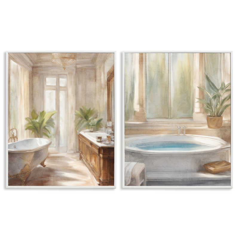 Ensemble de giclée encadrée 2 pièces pour salle de bain Serenity Bath, design par Kim Allen, H 30 po x l 48 po