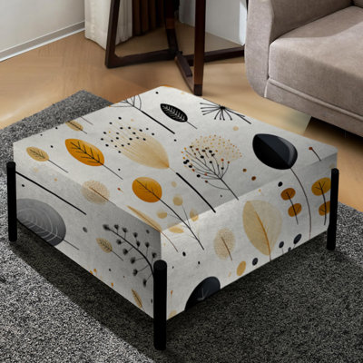 Boho Minimalism Beige Ferns Pattern - Floral Large Square Ottoman