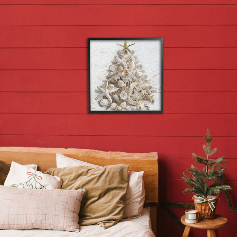 Giclée sur arbre de Noël Beachy Shiplap, design par Sasha, H 17 po x l 17 po, Giclée encadrée noir minuit