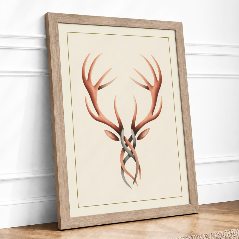 Antlers in Terracotta Botanical - Framed Print, Oak, A4 - 29.7 x 21.0 cm