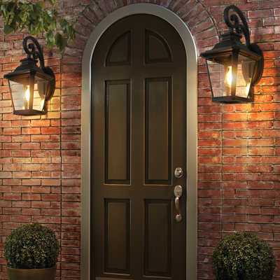 14" Outdoor Wall Lanterns 2-Pack, Black Waterproof Wall Sconce With Clear Glass Panels, Vintage Exterior Light Fixture For Porch, Patio, Garden, And Doorway (Bulb Not Included)
