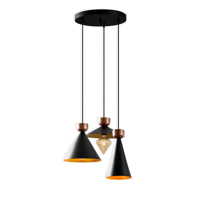 Modern Black Chandelier, Adjustable Height, 29 x 11.0 inches | Metal Body, 3 x E27 Max 40W | Elegant Scandinavian Design, Ideal for Living Room & Dining Room | Base Plate 15.7 inches, Cable Length 35.4 inches