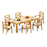 8 Seats 9 Pcs Grade-A Teak Wood Dining Set: 86" Canberra Rectangle Table And 8 Granada Stacking Arm Chairs #11GR1908