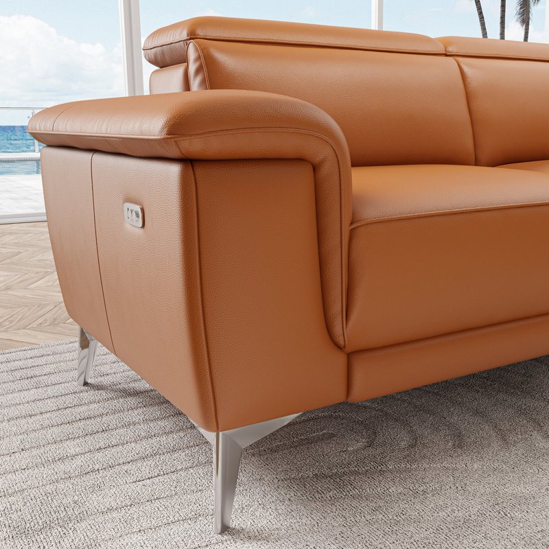 Valencia Pista Leather Reclining Sectional Sofa - Italian Nappa 11000 Top Grain Leather Couch- Power Reclining Seat With Leggett - Adjustable Headrests
